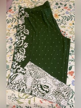 Susan Graver green/white printed liquid knit wide-leg crop pants Size 3X A353364